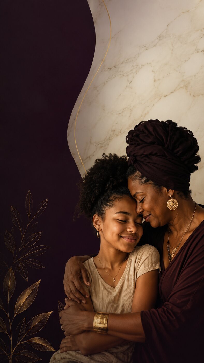 Mentoria Entre Nós — mãe e filha em abraço acolhedor
